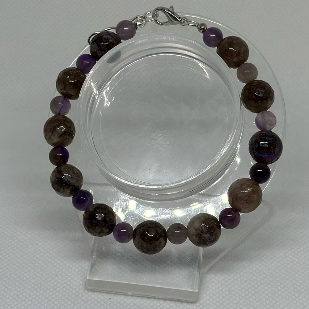 Handmade Silver Wire Bracelet with Mystic Amethyst Beads